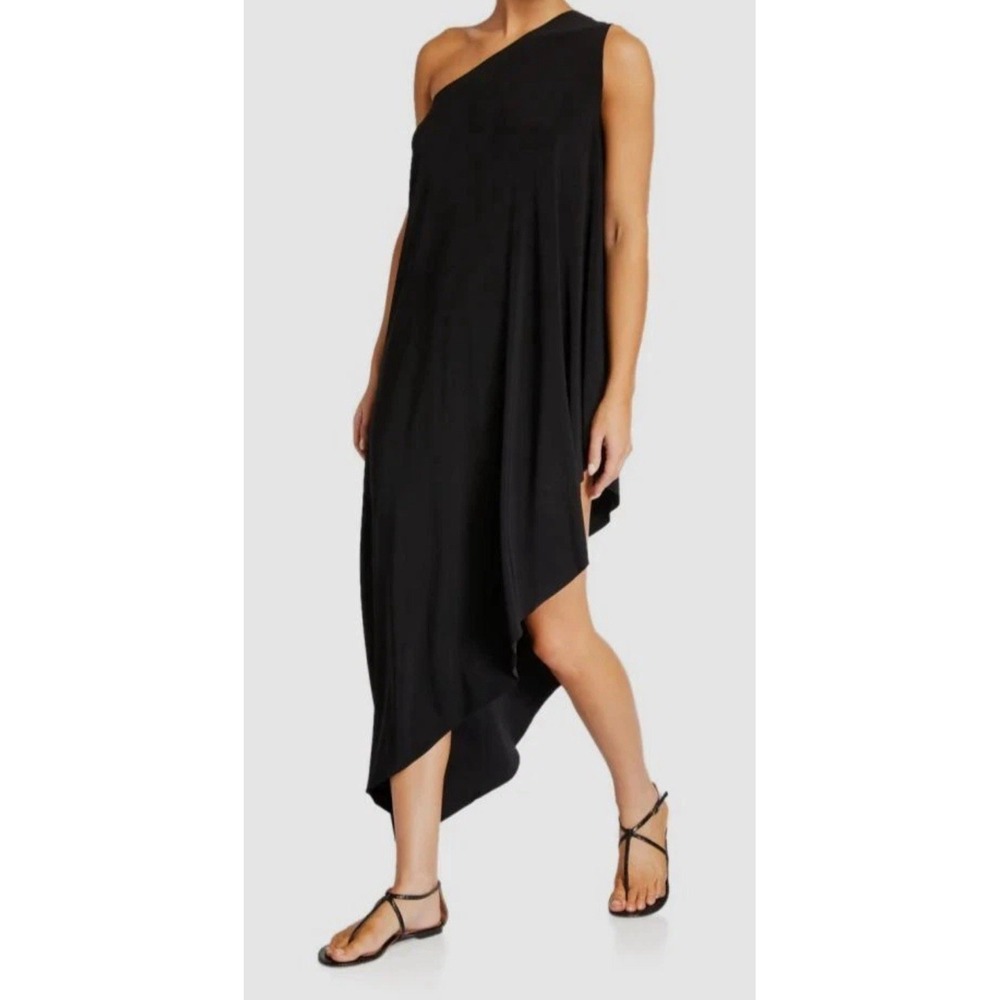 $177 Norma Kamali Women's Black One Shoulder Tunic Dress Coverup Swimwear Size M